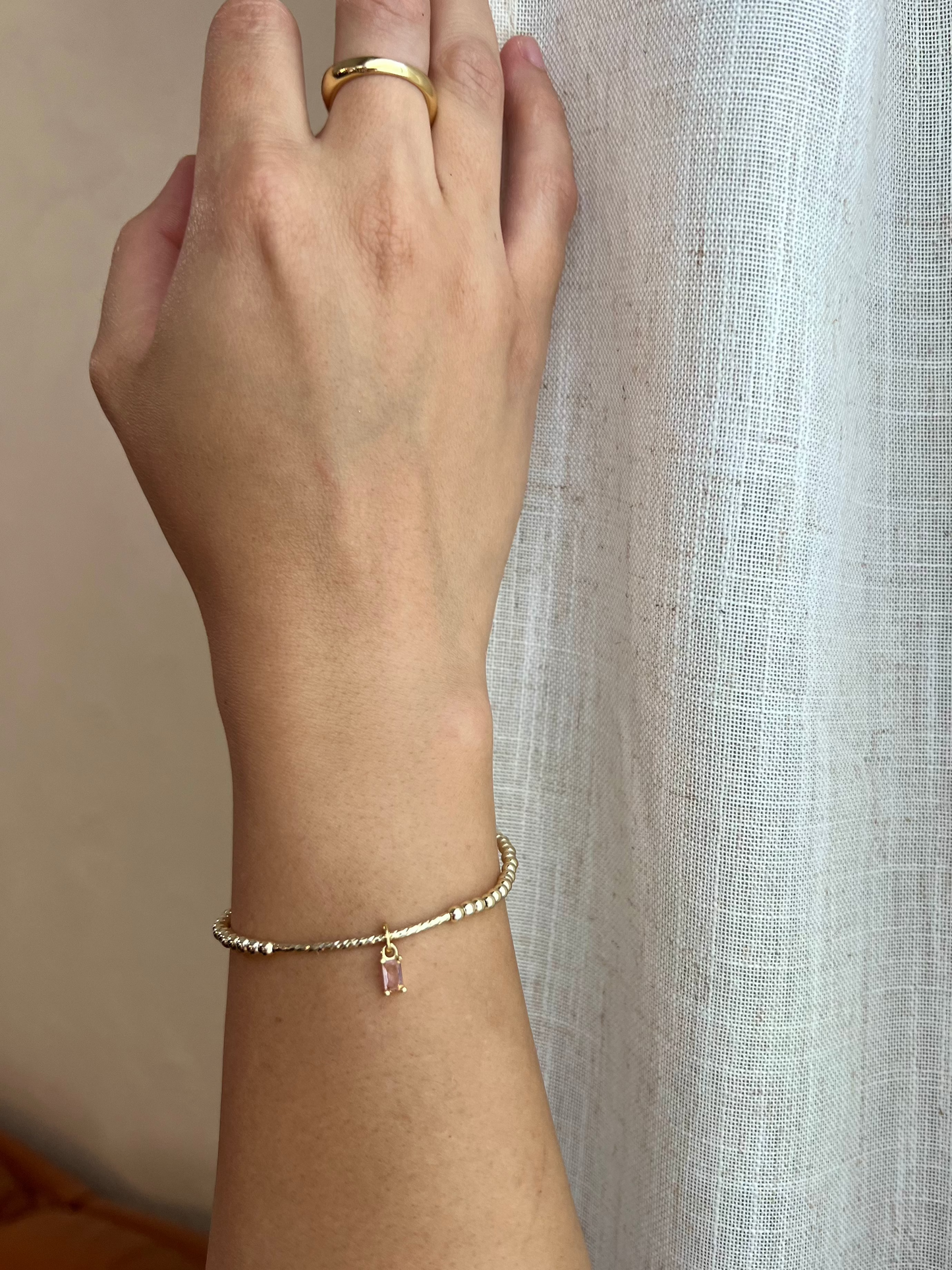 14K TWISTED BAR BEAD BRACELET